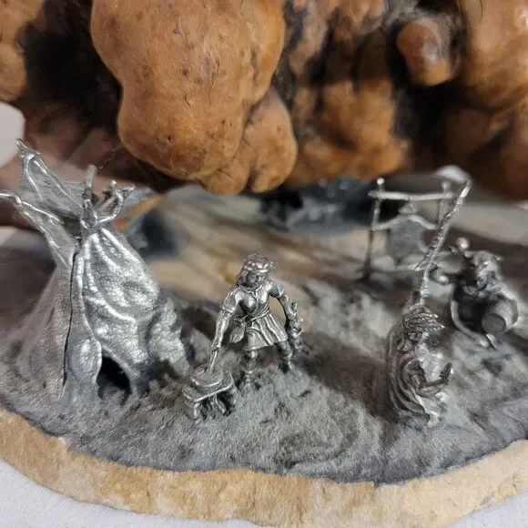 Ken Dettling Artist Sculpture 1983 Pewter Miniatures of Old West "Indian Villag" - Picture 3 of 11